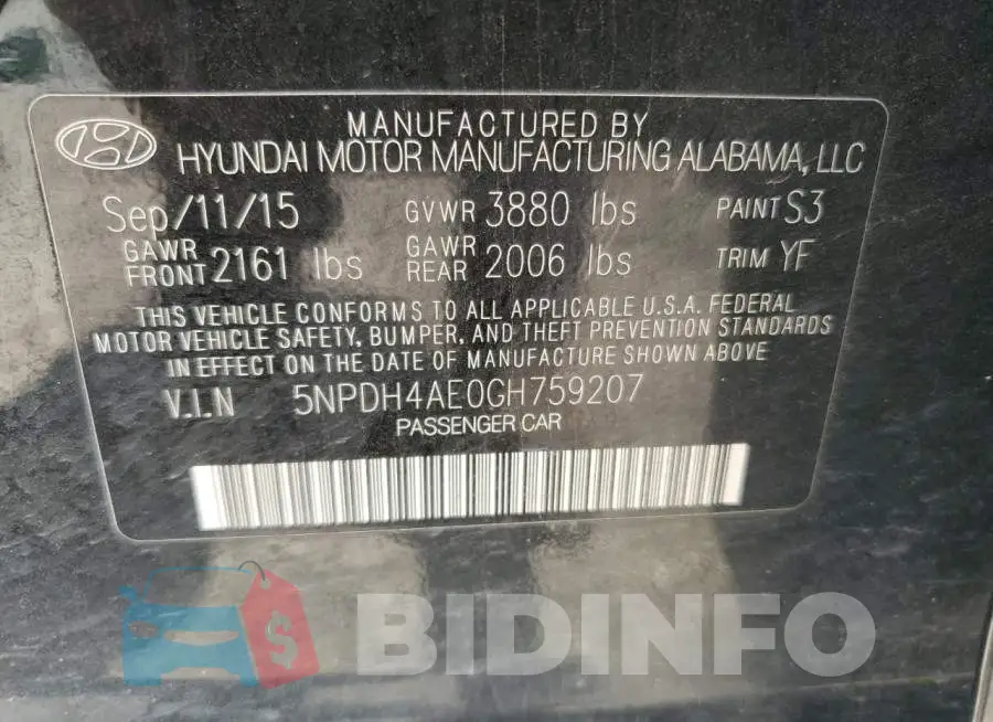 5NPDH4AE0GH759207 Photo# 13