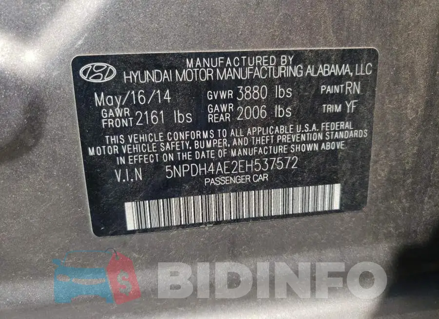 5NPDH4AE2EH537572 Photo# 13