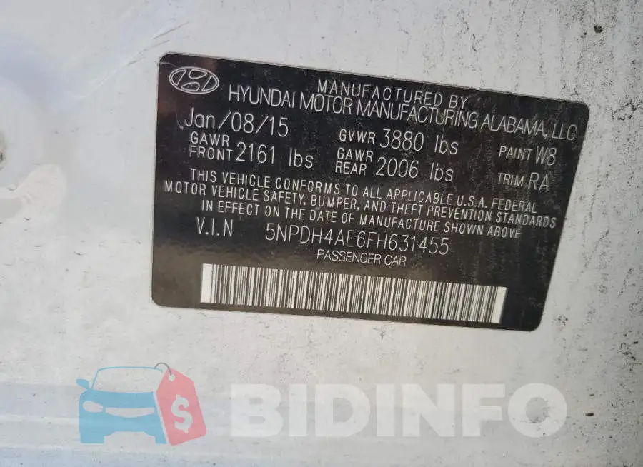 5NPDH4AE6FH631455 Photo# 12