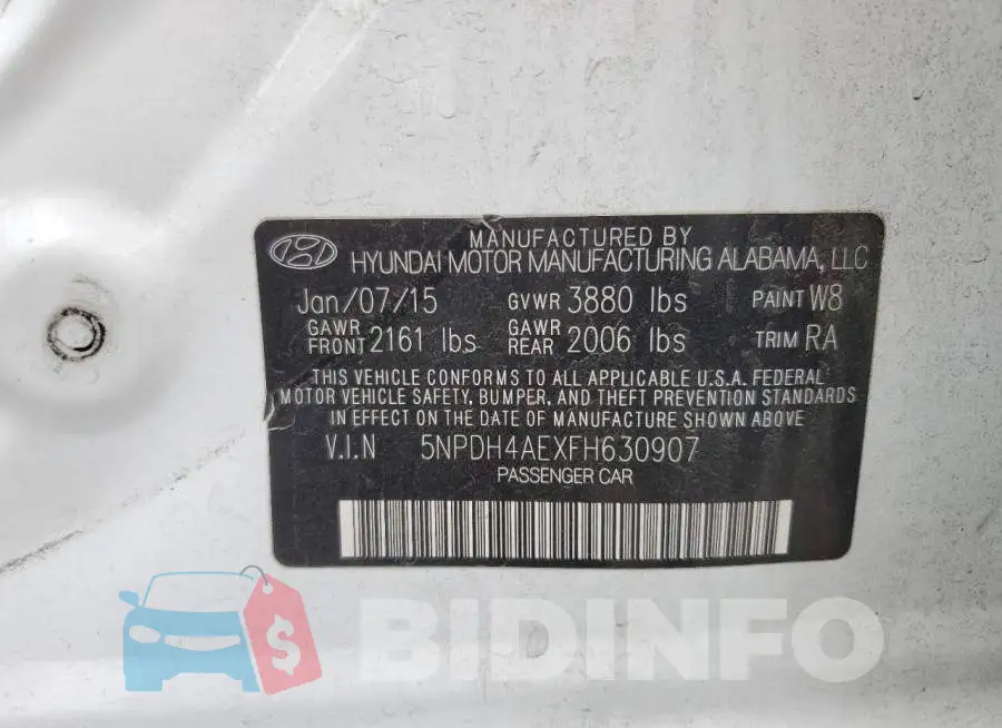 5NPDH4AEXFH630907 Photo# 12