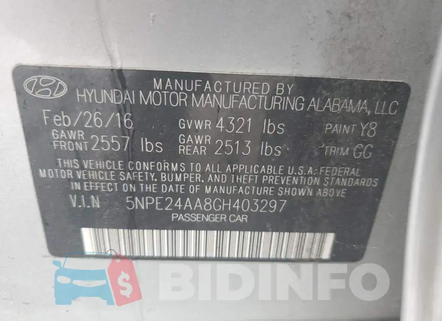 5NPE24AA8GH403297 Photo# 12