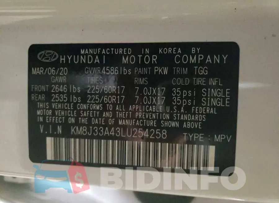 KM8J33A43LU254258 Photo# 13