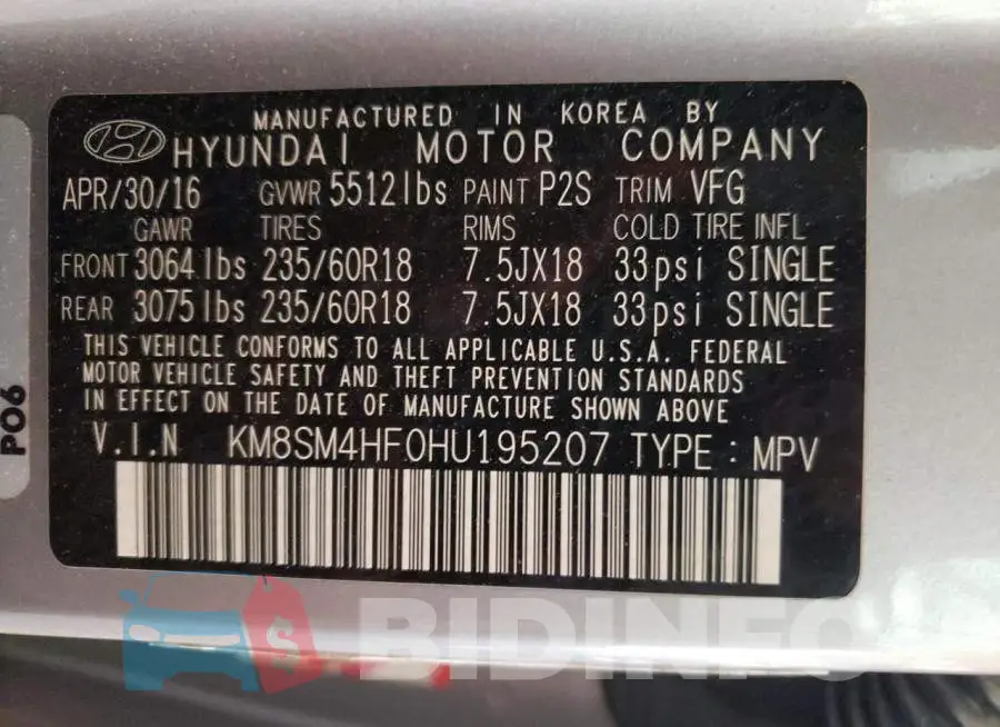 KM8SM4HF0HU195207 Photo# 14