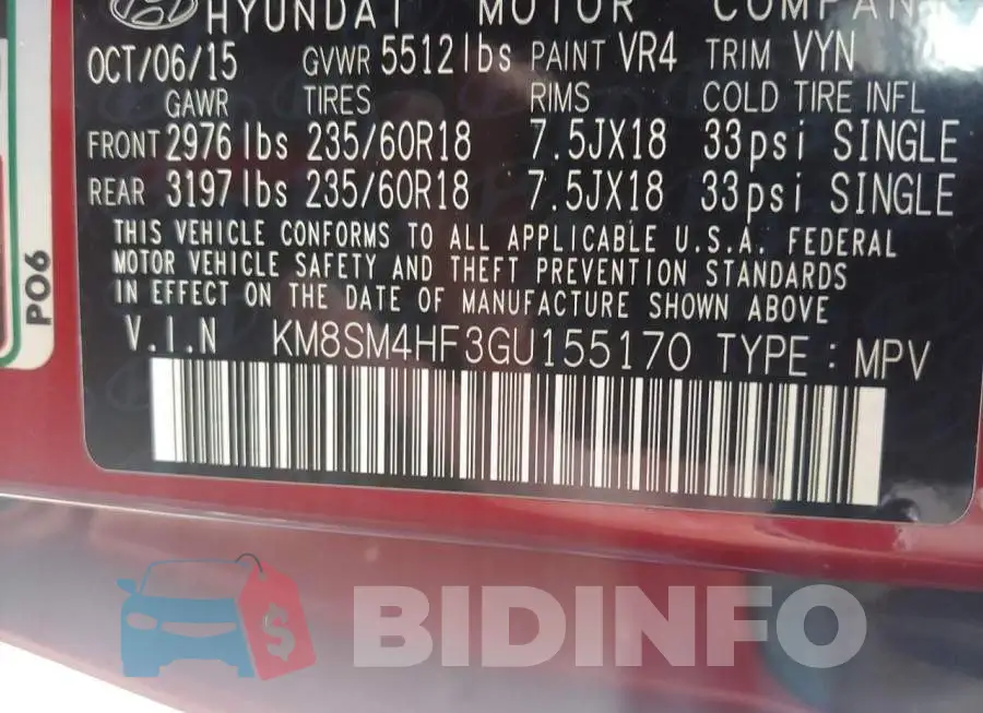 KM8SM4HF3GU155170 Photo# 10