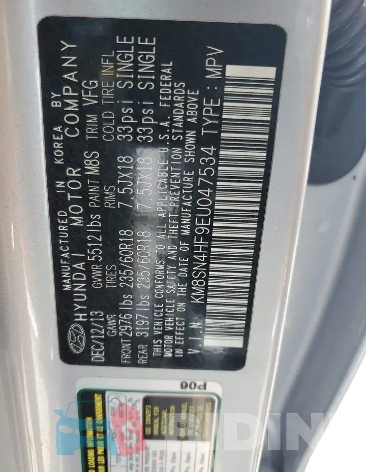 KM8SN4HF9EU047534 Photo# 13