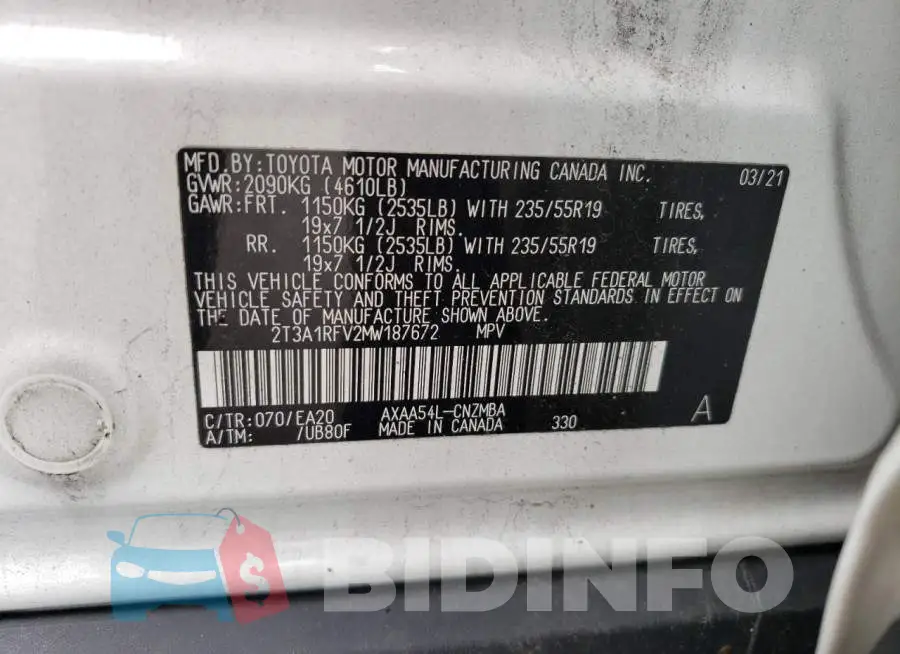 2T3A1RFV2MW187672 Photo# 14