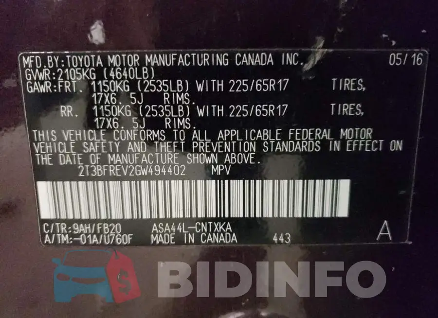2T3BFREV2GW494402 Photo# 13