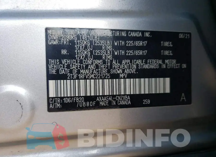 2T3F1RFV5MC221725 Photo# 13