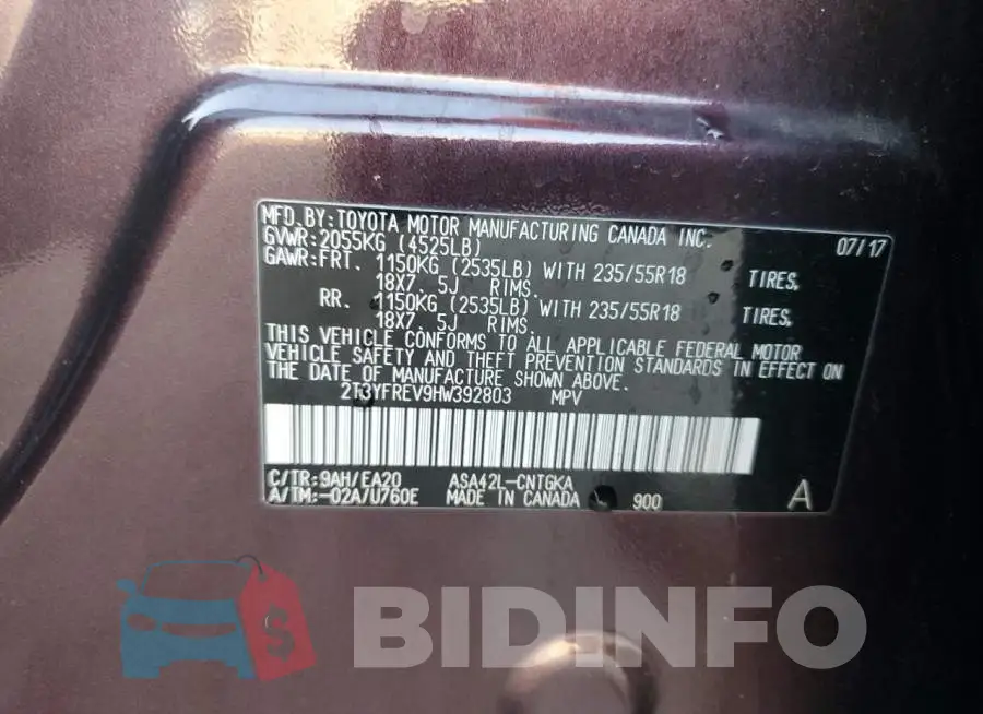 2T3YFREV9HW392803 Photo# 13