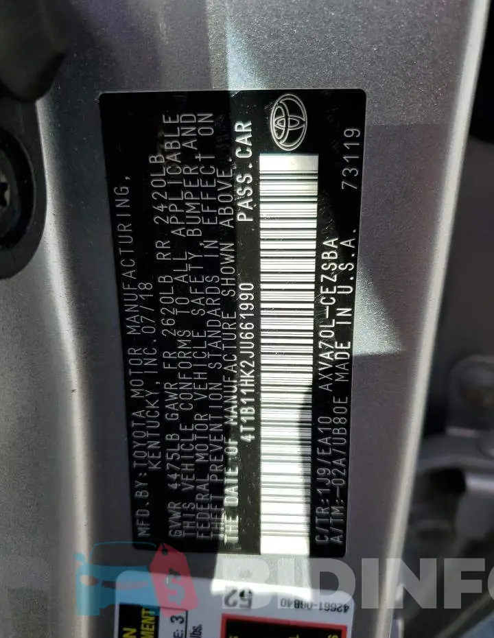 4T1B11HK2JU661990 Photo# 12
