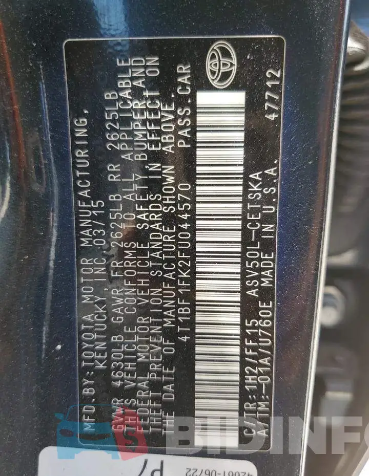 4T1BF1FK2FU044570 Photo# 12