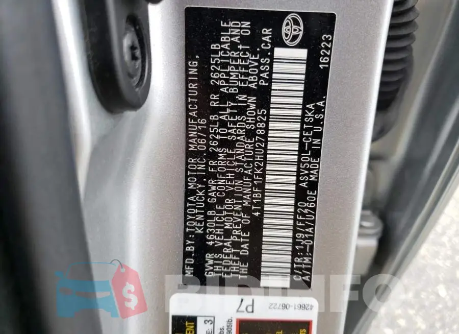 4T1BF1FK2HU278825 Photo# 12