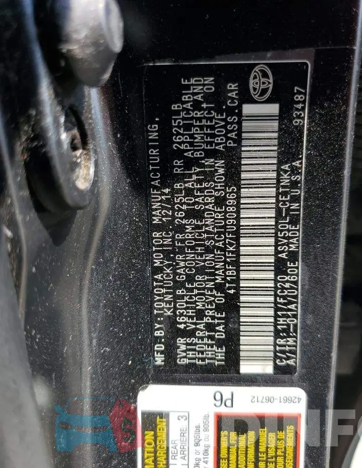 4T1BF1FK7FU908965 Photo# 12
