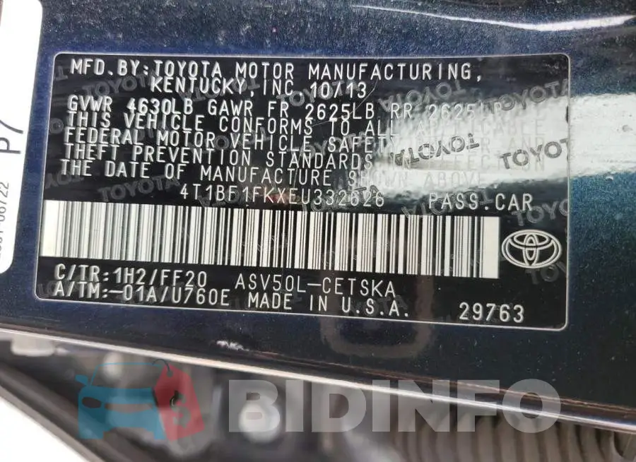 4T1BF1FKXEU332626 Photo# 12