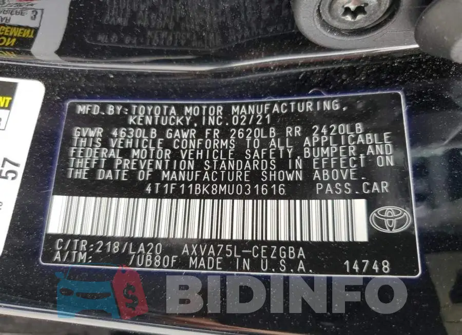 4T1F11BK8MU031616 Photo# 12