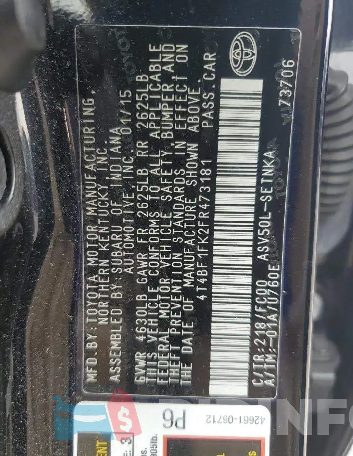 4T4BF1FK2FR473181 Photo# 12