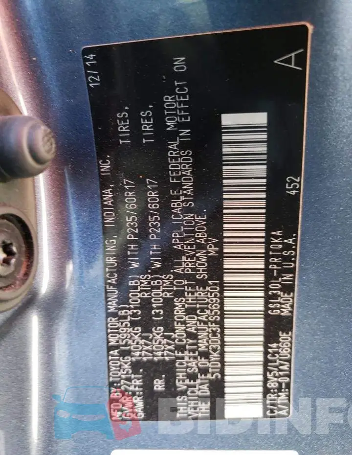 5TDYK3DC3FS569501 Photo# 14