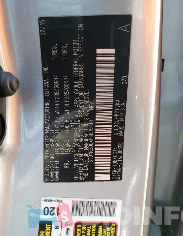 5TDYK3DCXFS635610 Photo# 14
