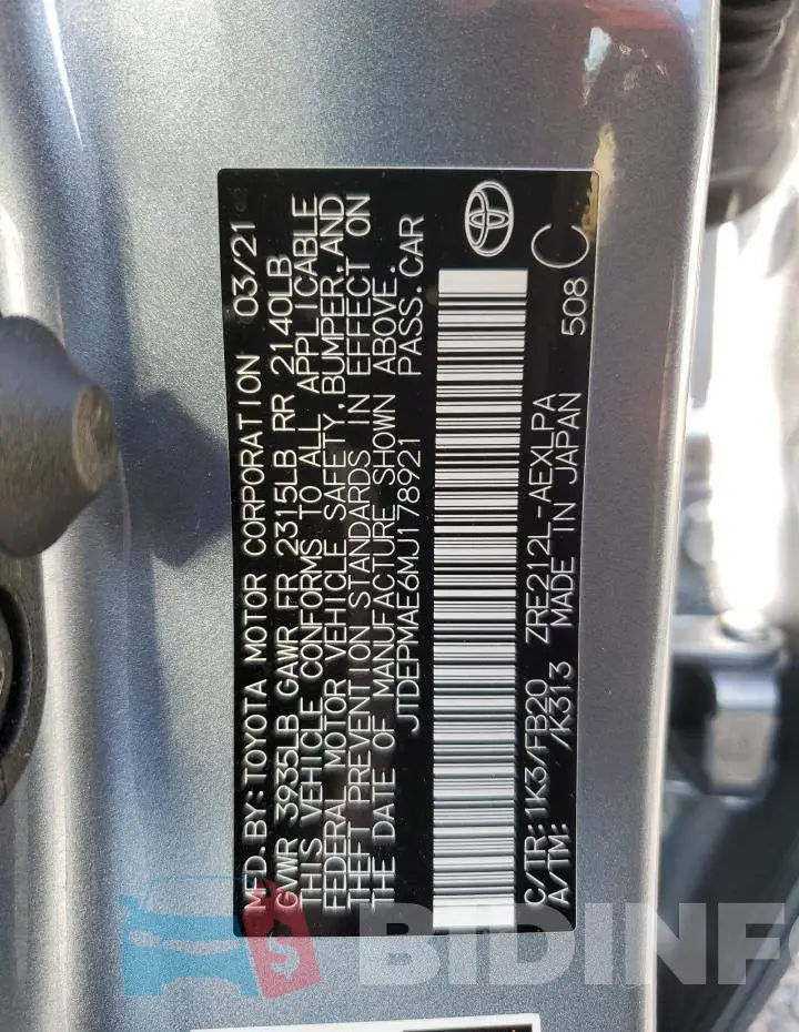 JTDEPMAE6MJ178921 Photo# 13