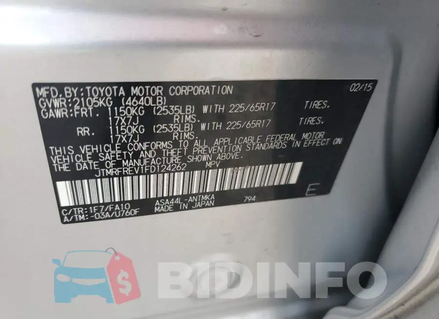 JTMRFREV1FD124262 Photo# 13