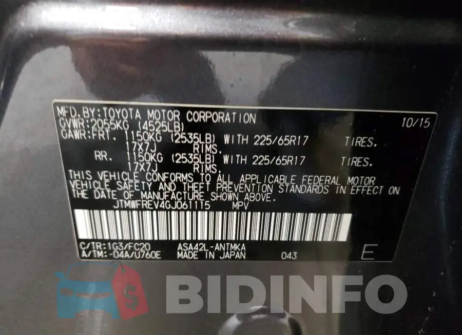 JTMWFREV4GJ061115 Photo# 12