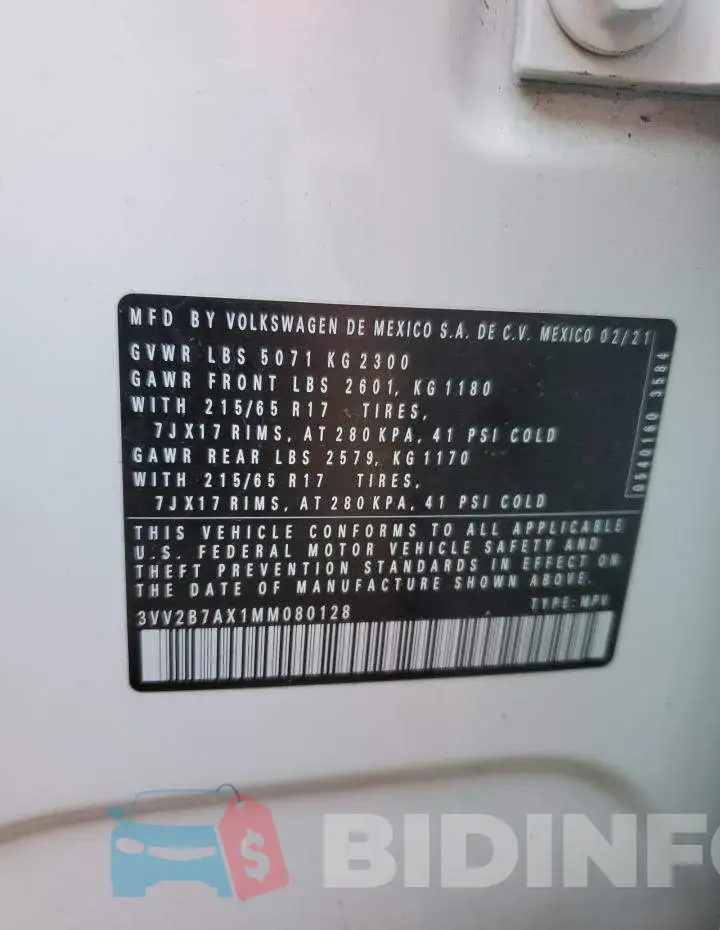 3VV2B7AX1MM080128 Photo# 13