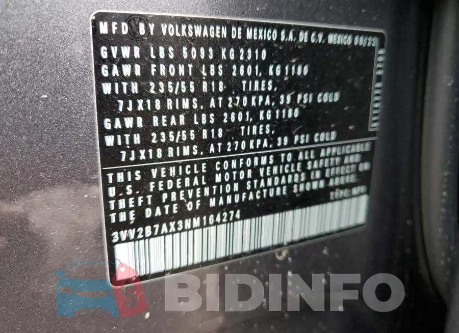 3VV2B7AX3NM164274 Photo# 13