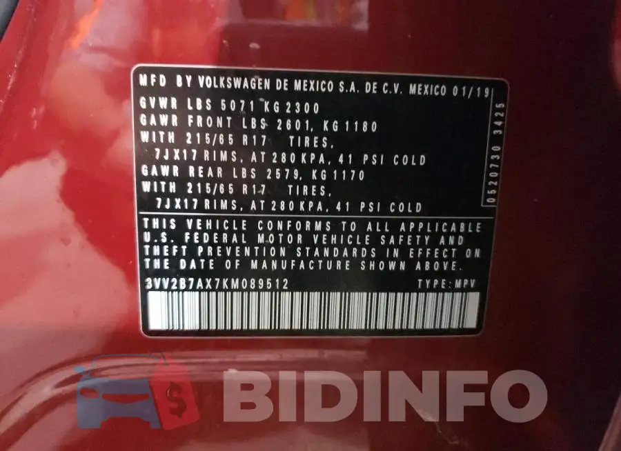 3VV2B7AX7KM089512 Photo# 14
