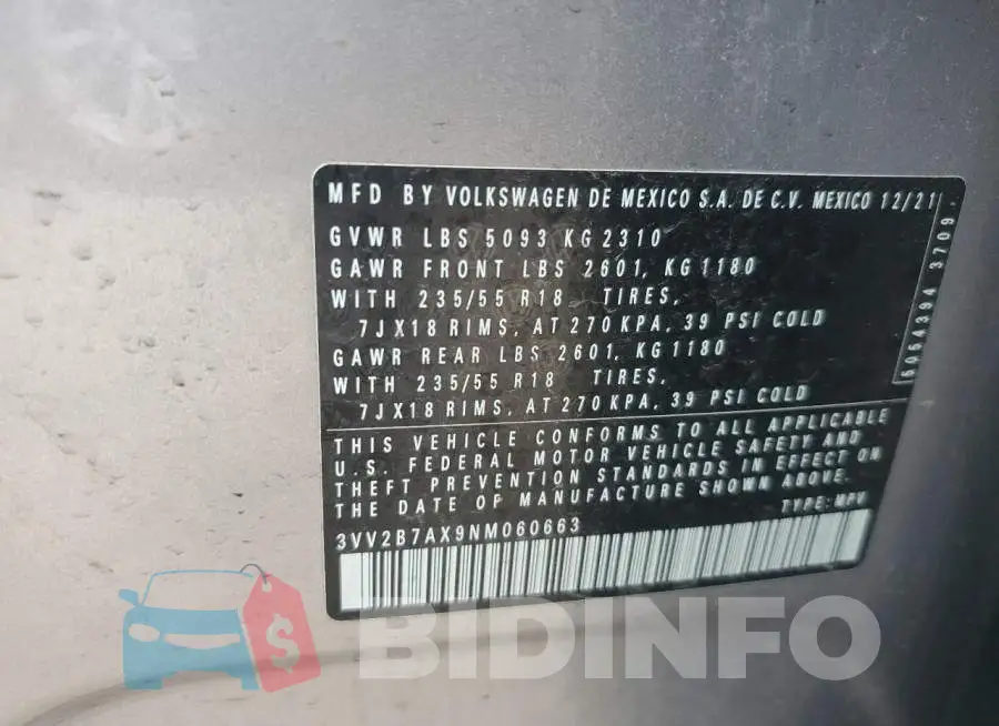 3VV2B7AX9NM060663 Photo# 14