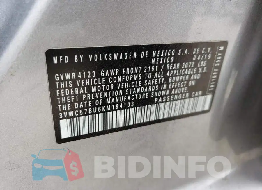 3VWC57BU6KM194103 Photo# 12