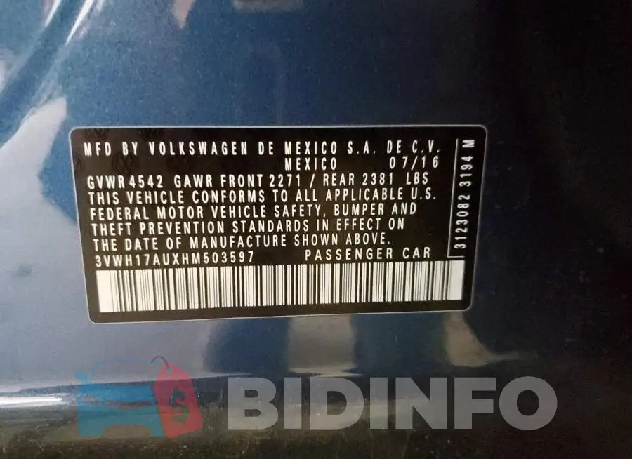 3VWH17AUXHM503597 Photo# 12