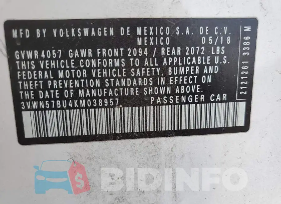 3VWN57BU4KM038957 Photo# 13