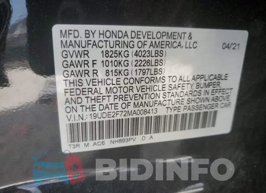 19UDE2F72MA008413 Photo# 12