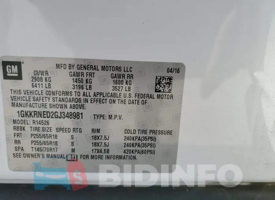 1GKKRNED2GJ348981 Photo# 13