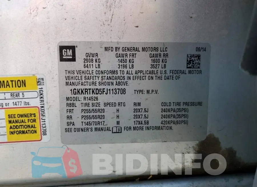 1GKKRTKD5FJ113708 Photo# 14