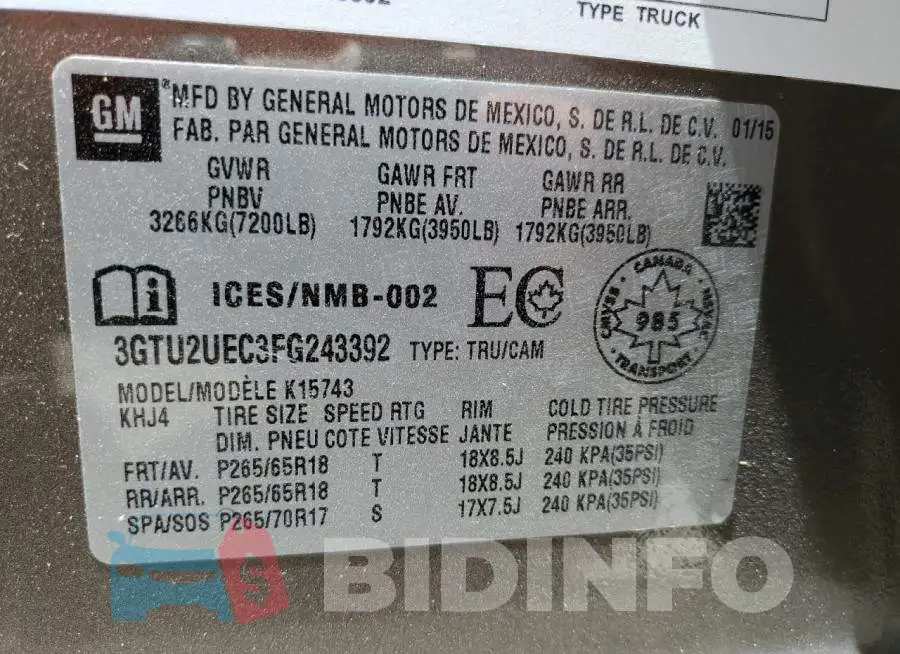 3GTU2UEC3FG243392 Photo# 12