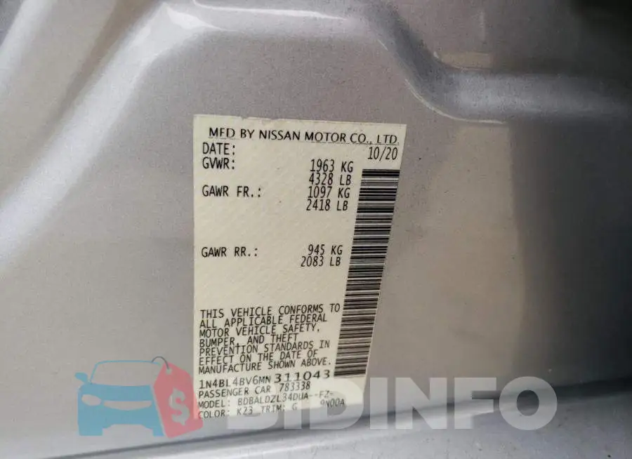 1N4BL4BV6MN311043 Photo# 12