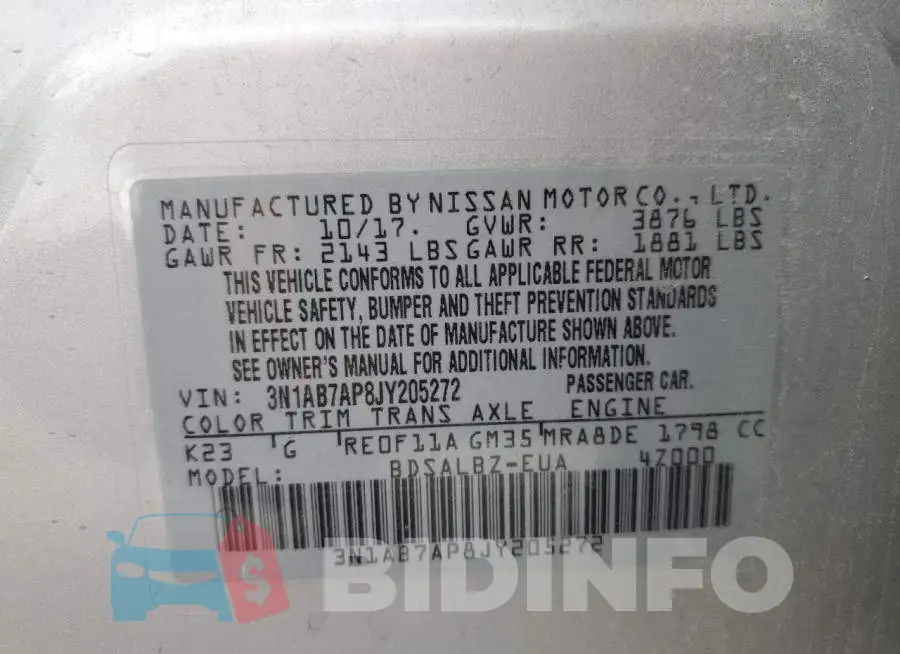3N1AB7AP8JY205272 Photo# 13