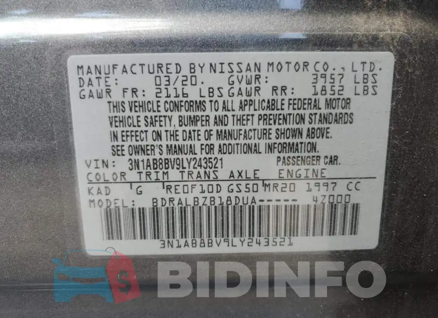 3N1AB8BV9LY243521 Photo# 13