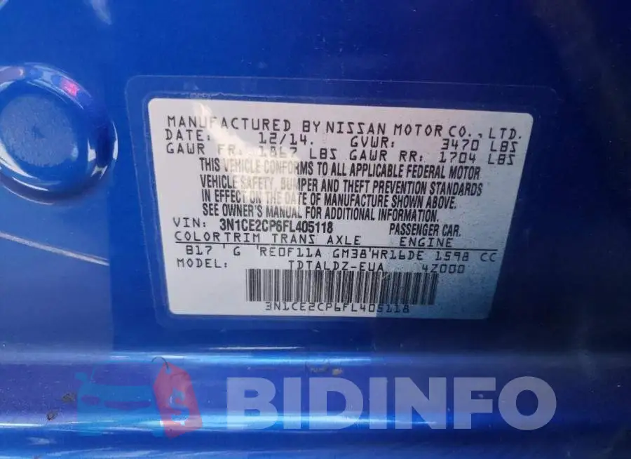 3N1CE2CP6FL405118 Photo# 13