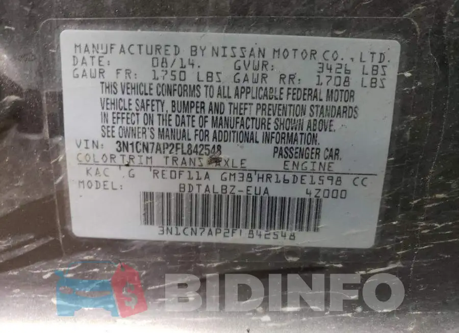 3N1CN7AP2FL842548 Photo# 12