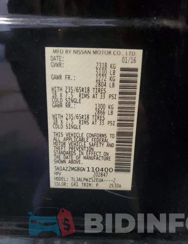 5N1AZ2MG8GN110400 Photo# 13
