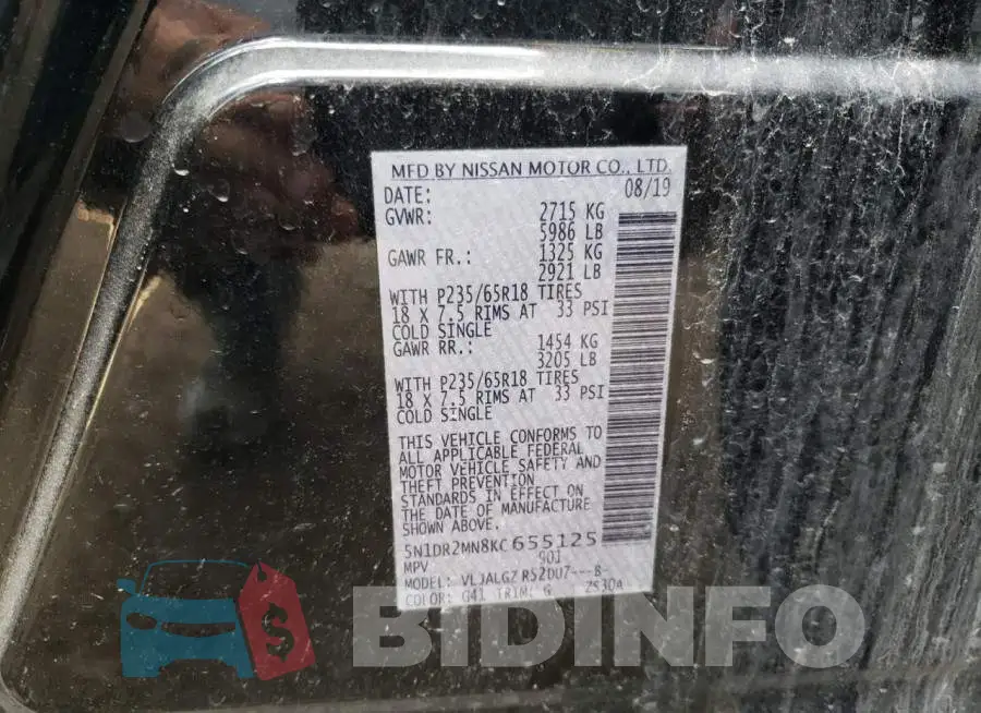5N1DR2MN8KC655125 Photo# 13