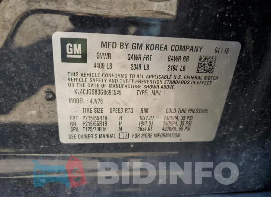 KL4CJGSB3GB691549 Photo# 12