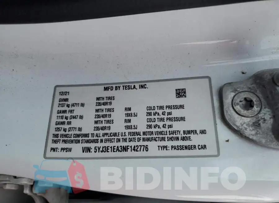 5YJ3E1EA3NF142776 Photo# 12