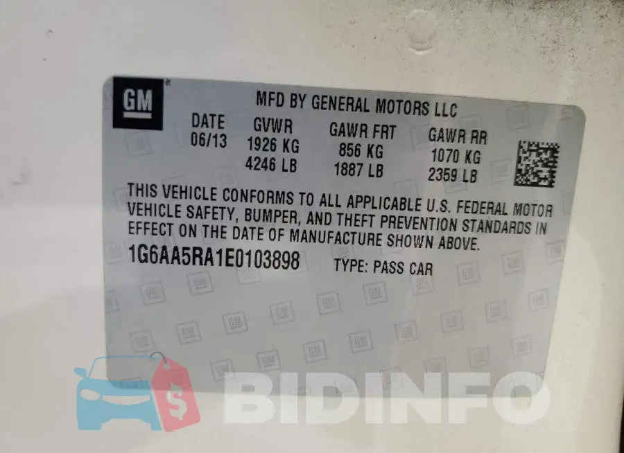 1G6AA5RA1E0103898 Photo# 12