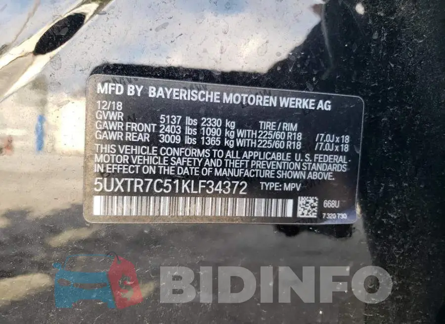 5UXTR7C51KLF34372 Photo# 14