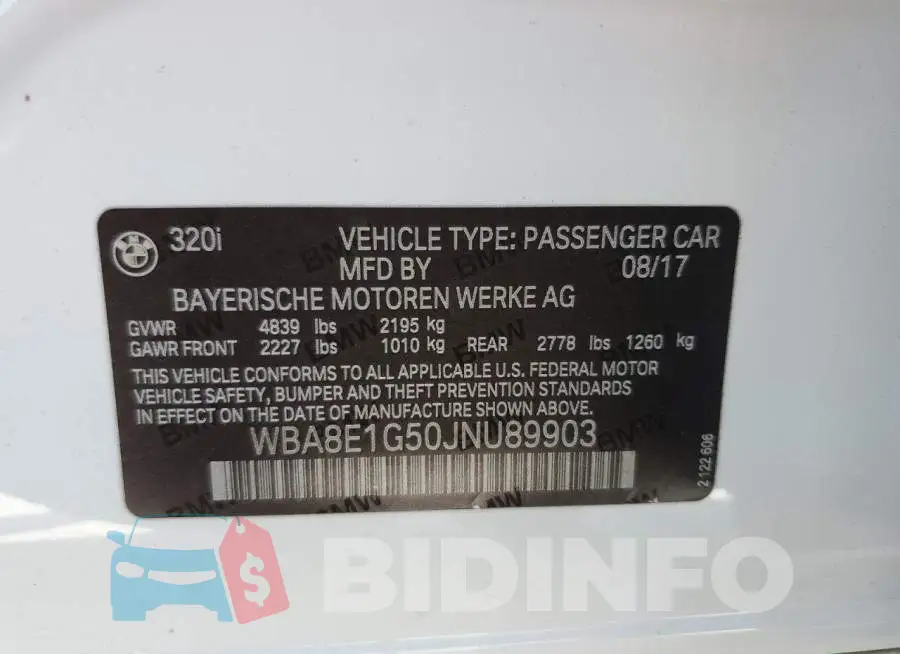 WBA8E1G50JNU89903 Photo# 12