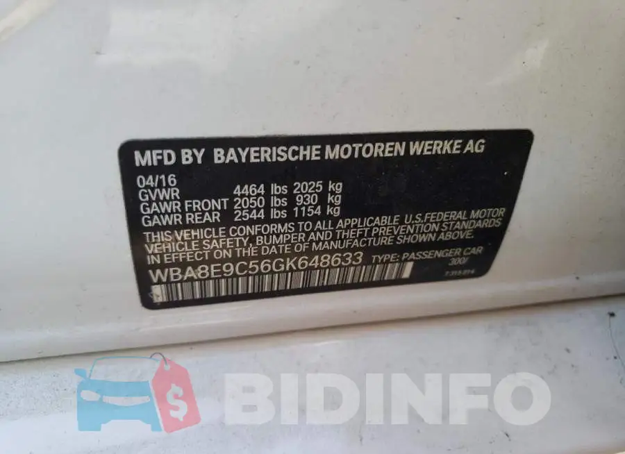 WBA8E9C56GK648633 Photo# 12