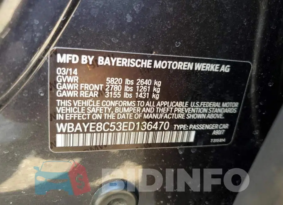 WBAYE8C53ED136470 Photo# 12
